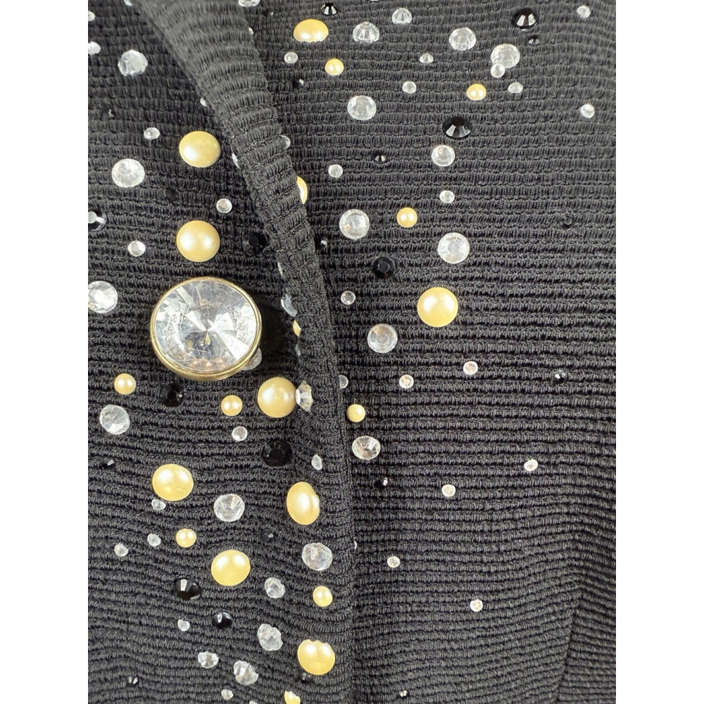 Joan Rivers Black Ribbed Rhinestone & Pearl Blazer Jacket Size Medium - Picture 6 of 9